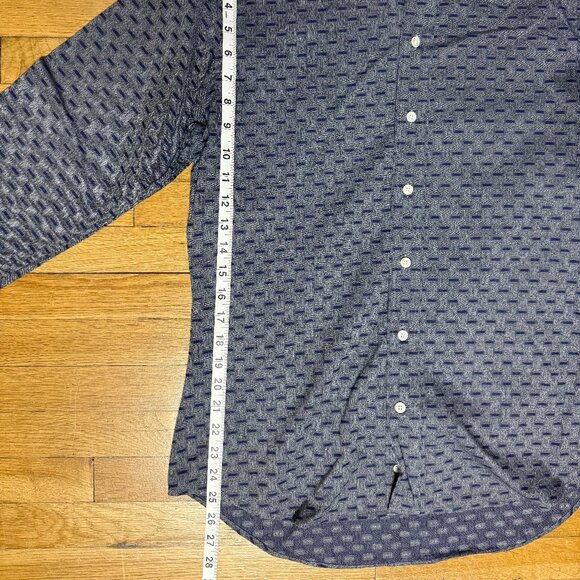 Ledbury Mens Grey with Blue Rectangle Pattern Long Sleeve Button Down Size M - Picture 5 of 8